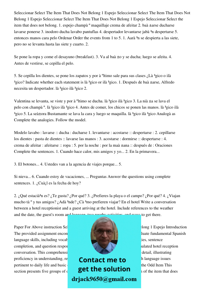 Seleccionar Select The Item That Does Not Belong 1 Espejo Seleccionar Select the item that does not belong. 1. espejo champàº maquillaje crema de afeitar 2. baà