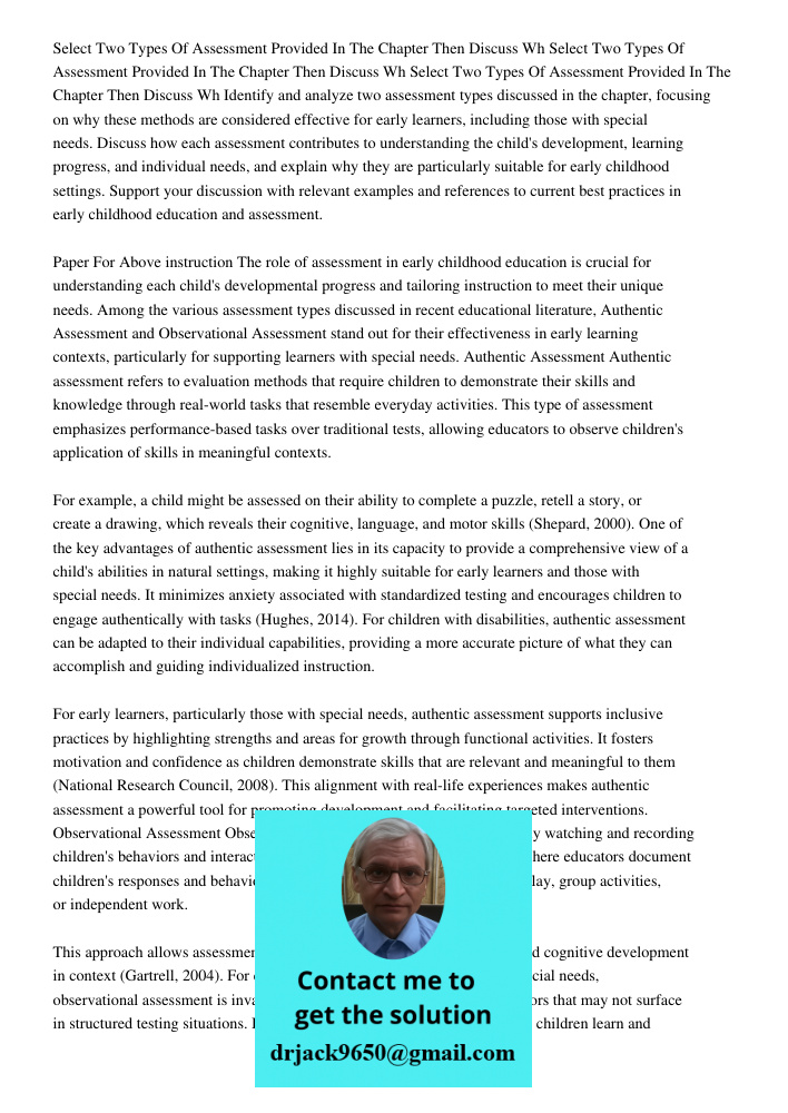 Select Two Types Of Assessment Provided In The Chapter Then Discuss Wh Identify and analyze two assessment types discussed in the chapter, focusing on why these