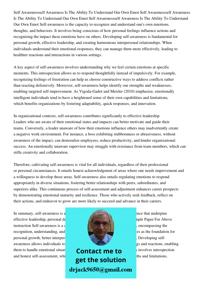 Self Awarenessself Awareness Is The Ability To Understand Our Own Emot Self-awareness is the capacity to recognize and understand one's own emotions, thoughts, 