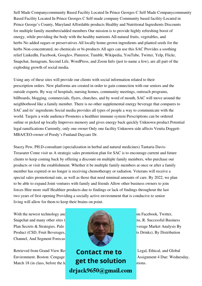 Self-made company Community based facility-Located in Prince George’s County, Maryland Affordable products Healthy and Nutritional Ingredients Discounts for mul