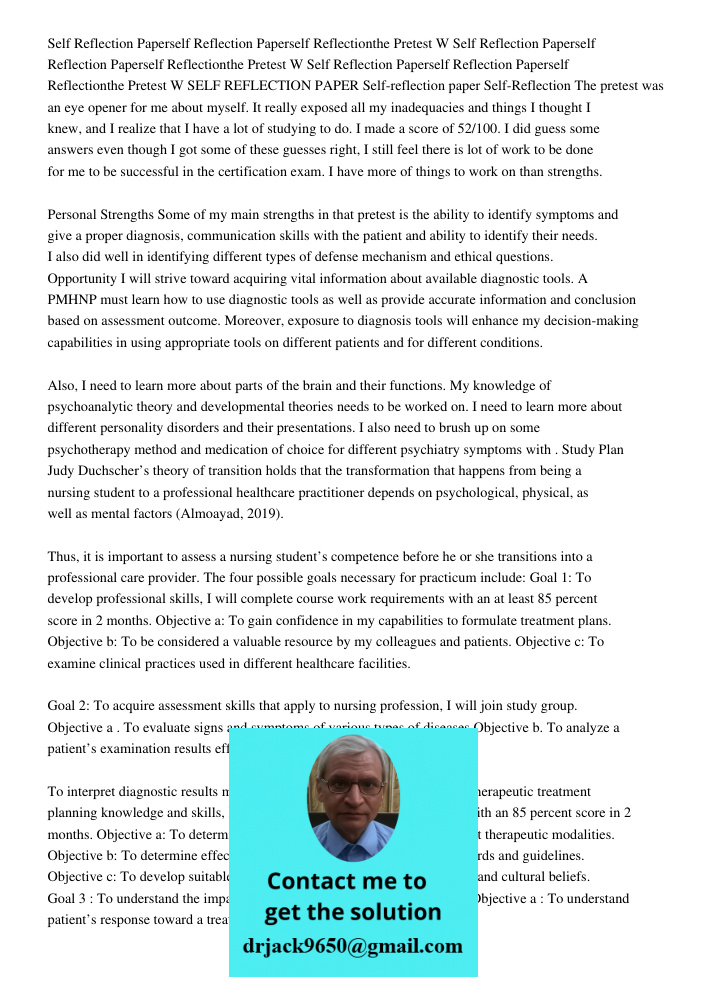 Self Reflection Paperself Reflection Paperself Reflectionthe Pretest W SELF REFLECTION PAPER Self-reflection paper Self-Reflection The pretest was an eye opener