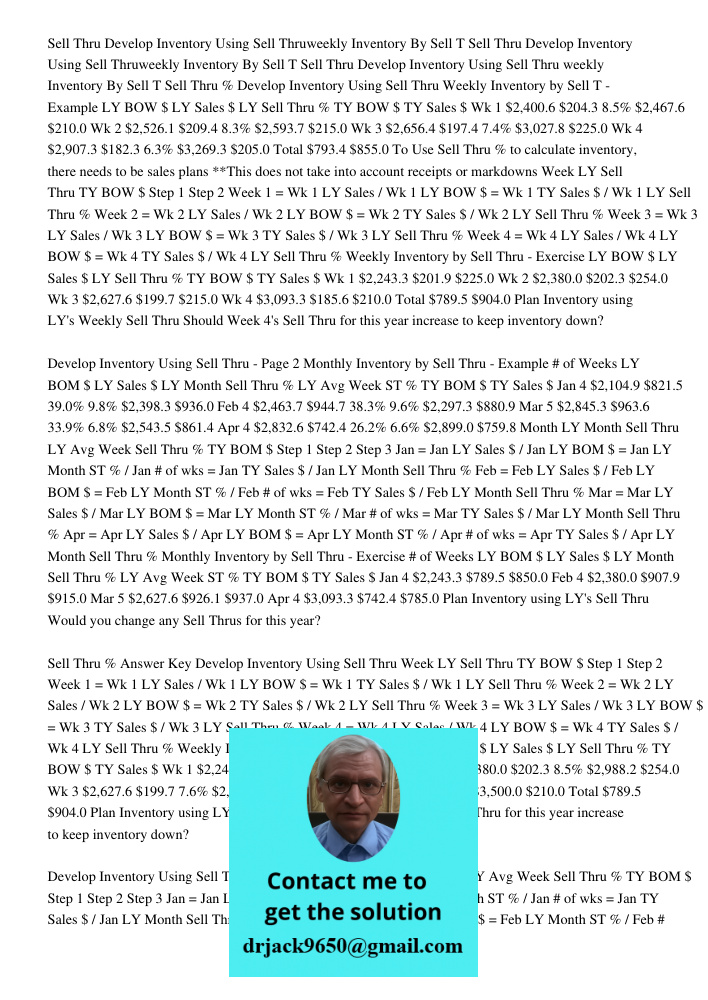 Sell Thru Develop Inventory Using Sell Thru weekly Inventory By Sell T Sell Thru % Develop Inventory Using Sell Thru Weekly Inventory by Sell T - Example LY BOW