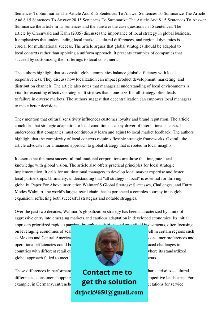 Sentences To Summarize The Article And 8 15 Sentences To Answer Summarize the article in 15 sentences and then answer the case questions in 15 sentences. The ar