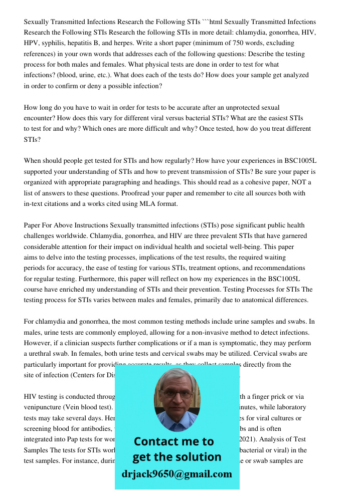 Sexually Transmitted Infections Research: The Following STIs