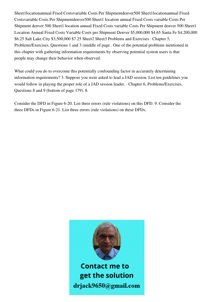 Sheet1 location annual Fixed Costs variable Costs Per Shipment denver 500 Sheet1 location annual Fixed Costs variable Costs Per Shipment denver 500 Sheet1 Locat