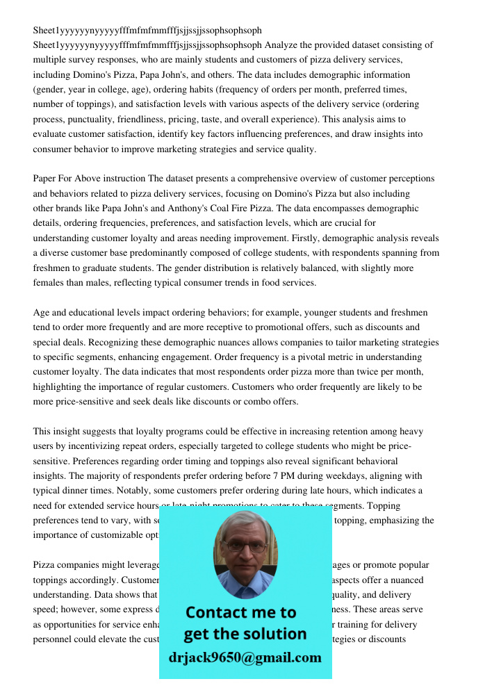 Analyze the provided dataset consisting of multiple survey responses, who are mainly students and customers of pizza delivery services, including Domino's Pizza