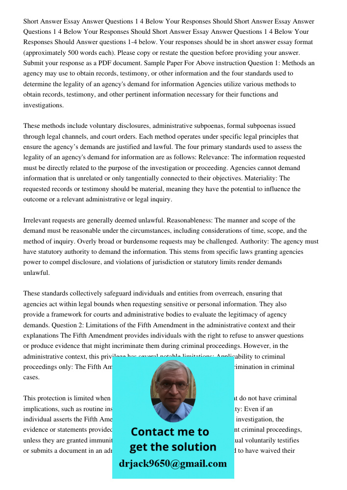 Short Answer Essay Answer Questions 1 4 Below Your Responses Should Answer questions 1-4 below. Your responses should be in short answer essay format (approxima