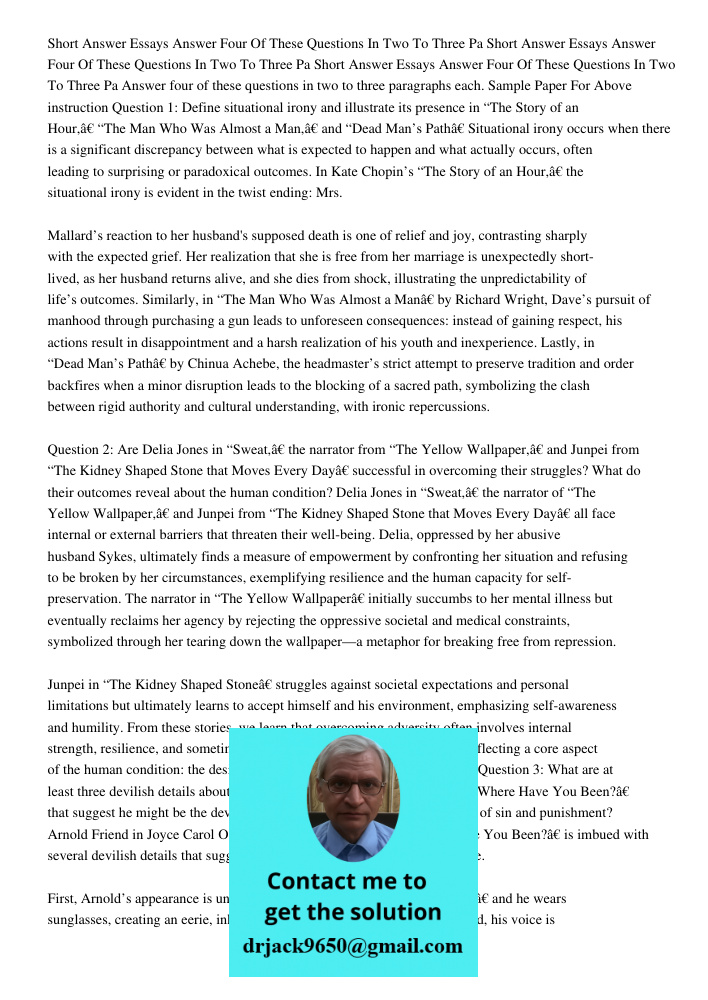 Short Answer Essays Answer Four Of These Questions In Two To Three Pa Answer four of these questions in two to three paragraphs each. Sample Paper For Above ins