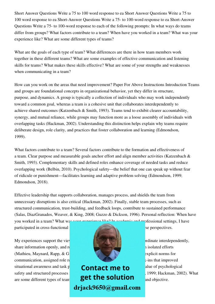 Short Answer Questions Write a 75 to 100 word response to ea Short-Answer Questions Write a 75- to 100-word response to each of the following prompts: In what w