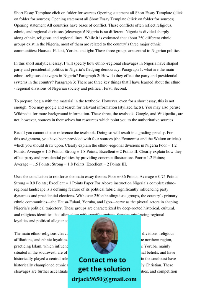 Short Essay Template (click on folder for sources) Opening statement All countries have bases of conflict. These conflicts often reflect religious, ethnic, and 