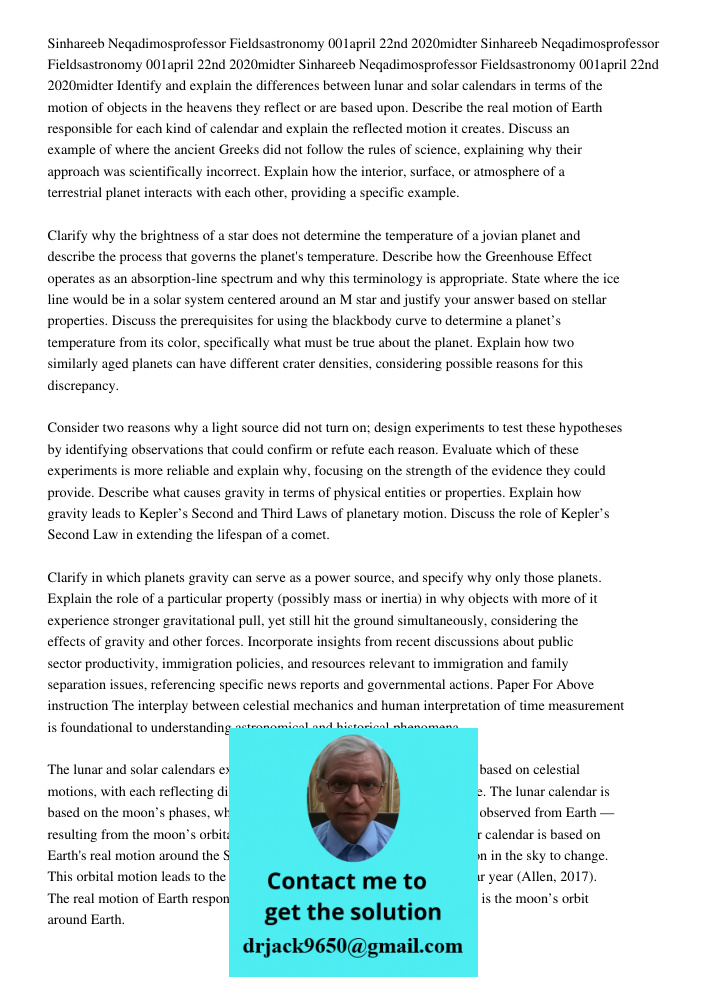 Sinhareeb Neqadimosprofessor Fieldsastronomy 001april 22nd 2020midter Identify and explain the differences between lunar and solar calendars in terms of the mot