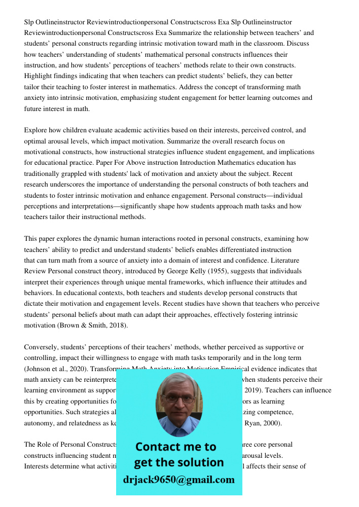 Summarize the relationship between teachers’ and students’ personal constructs regarding intrinsic motivation toward math in the classroom. Discuss how teachers
