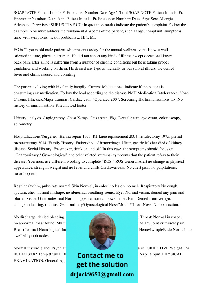 SOAP NOTE Patient Initials: Pt. Encounter Number: Date: Age