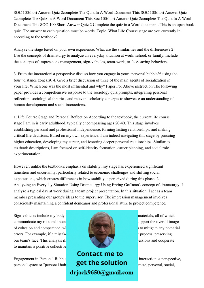 Soc 100short Answer Quiz 2complete The Quiz In A Word Document This SOC-100 Short-Answer Quiz 2 Complete the quiz in a Word document. This is an open book quiz.