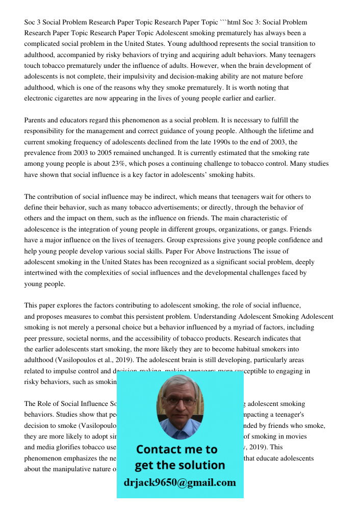 Soc 3: Social Problem Research Paper Topics