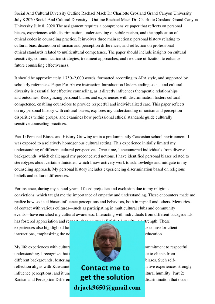 The assignment requires a comprehensive paper that reflects on personal biases, experiences with discrimination, understanding of subtle racism, and the applica