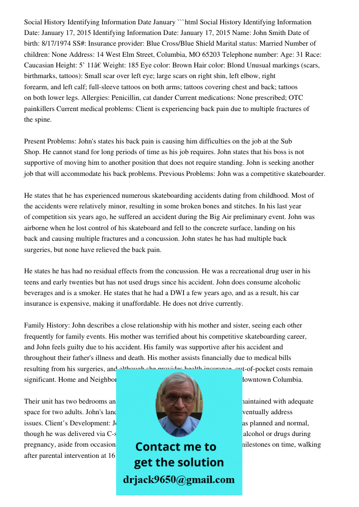 Social History Identifying Information Date: January 17, 201