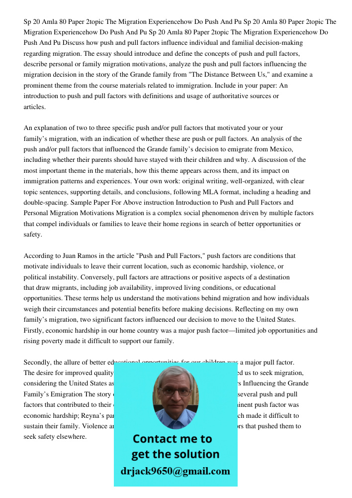 Sp 20 Amla 80 Paper 2topic The Migration Experiencehow Do Push And Pu Discuss how push and pull factors influence individual and familial decision-making regard
