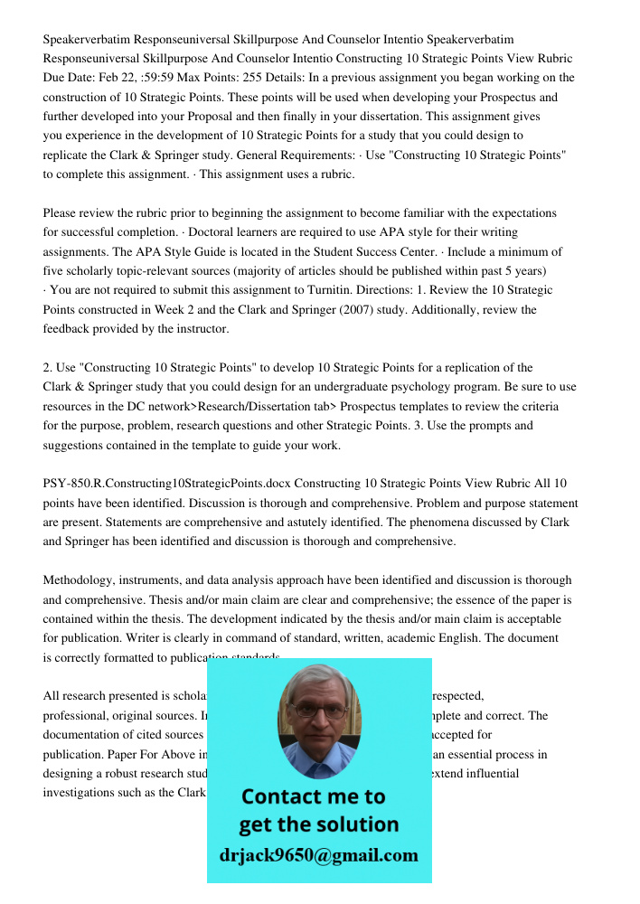 Constructing 10 Strategic Points View Rubric Due Date: Feb 22, :59:59 Max Points: 255 Details: In a previous assignment you began working on the construction of