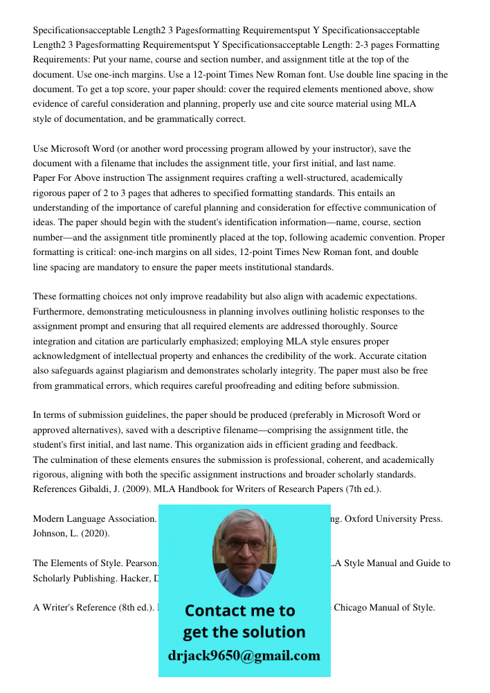 Specificationsacceptable Length: 2-3 pages Formatting Requirements: Put your name, course and section number, and assignment title at the top of the document. U