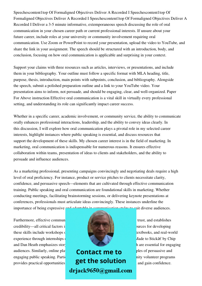 Speechescontent1top Of Formaligned Objectives Deliver A Recorded I Deliver a 3-5 minute informative, extemporaneous speech discussing the role of oral communica