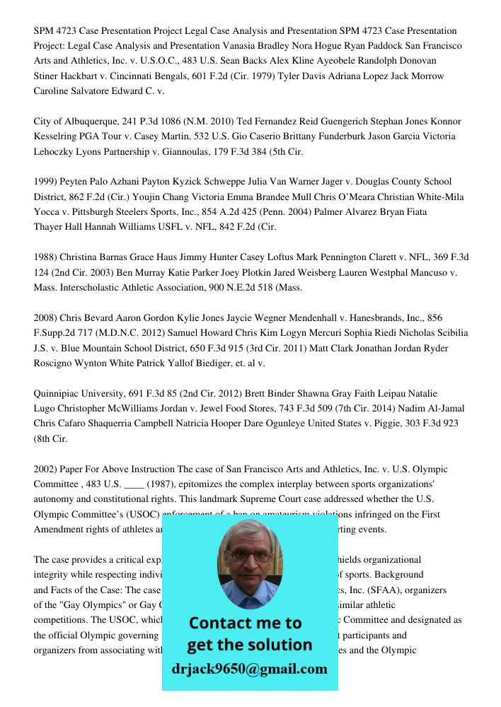 Vanasia Bradley Nora Hogue Ryan Paddock San Francisco Arts and Athletics, Inc. v. U.S.O.C., 483 U.S. Sean Backs Alex Kline Ayeobele Randolph Donovan Stiner Hack