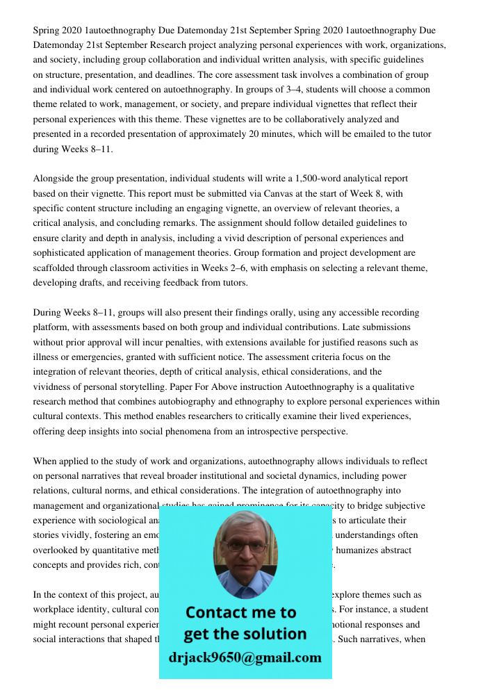 Research project analyzing personal experiences with work, organizations, and society, including group collaboration and individual written analysis, with speci