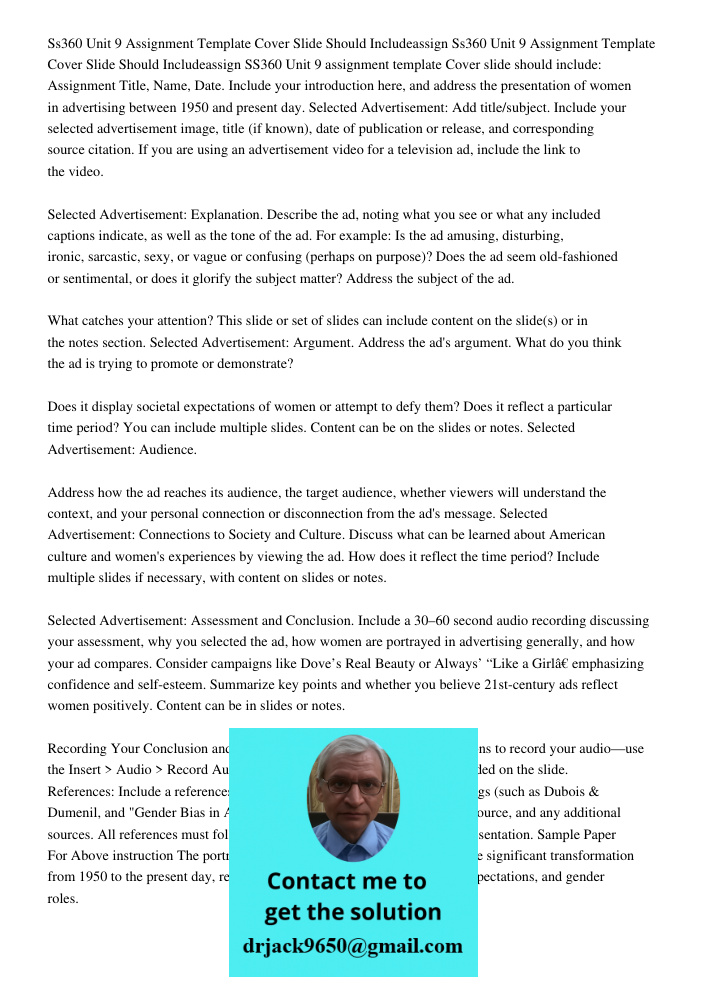 SS360 Unit 9 assignment template Cover slide should include: Assignment Title, Name, Date. Include your introduction here, and address the presentation of women