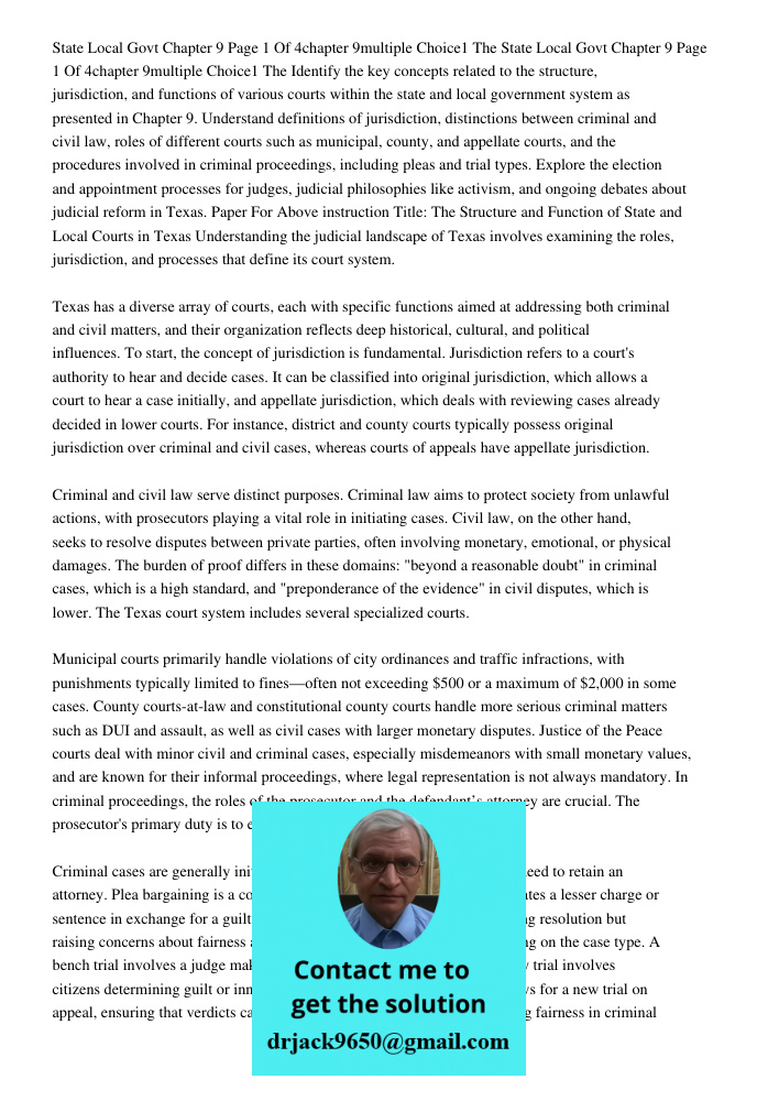 Identify the key concepts related to the structure, jurisdiction, and functions of various courts within the state and local government system as presented in C