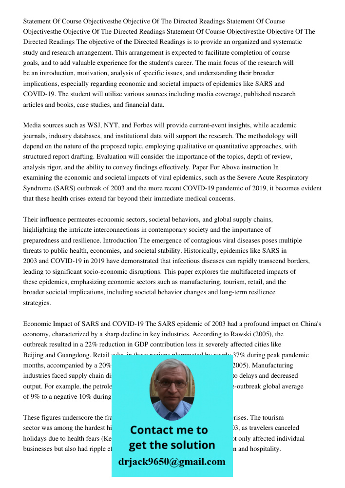 Statement Of Course Objectivesthe Objective Of The Directed Readings The objective of the Directed Readings is to provide an organized and systematic study and 