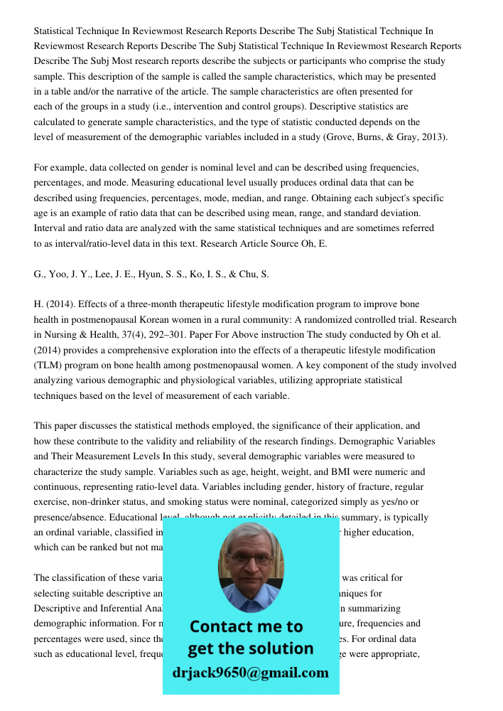 Statistical Technique In Reviewmost Research Reports Describe The Subj Most research reports describe the subjects or participants who comprise the study sample