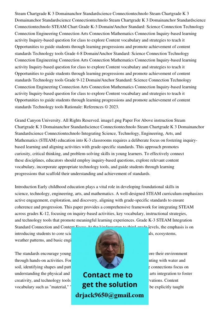 Steam Chartgrade K 3 Domainanchor Standardscience Connectiontechnolo STEAM Chart Grade K-3 Domain/Anchor Standard: Science Connection Technology Connection Engi