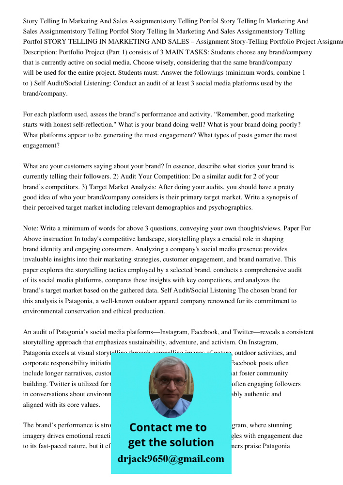 Story Telling In Marketing And Sales Assignmentstory Telling Portfol STORY TELLING IN MARKETING AND SALES – Assignment Story-Telling Portfolio Project Assignmen