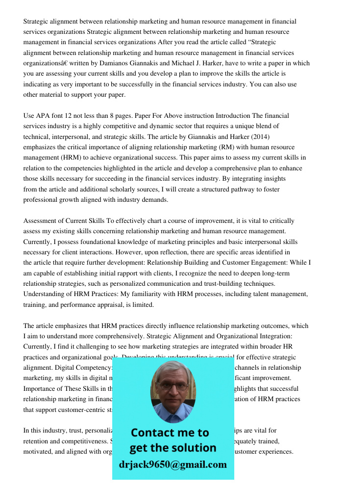 After you read the article called “Strategic alignment between relationship marketing and human resource management in financial services organizations” written