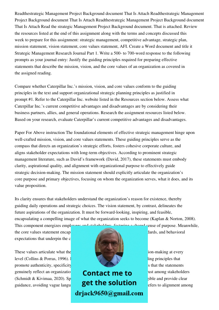 Readthestrategic Management Project Background document That Is Attach Read the strategic Management Project Background document. That is attached. Review the r