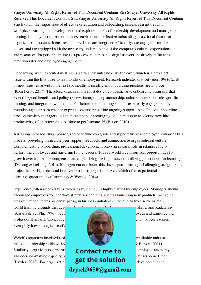Strayer University All Rights Reserved This Document Contains Stra Explain the importance of effective orientation and onboarding, discuss current trends in wor