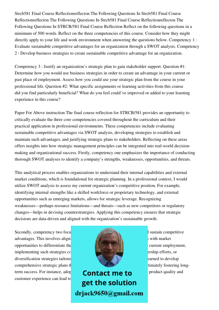Strcb581 Final Course Reflectionreflecton The Following Questions In STRCB/581 Final Course Reflection Reflect on the following questions in a minimum of 500 wo