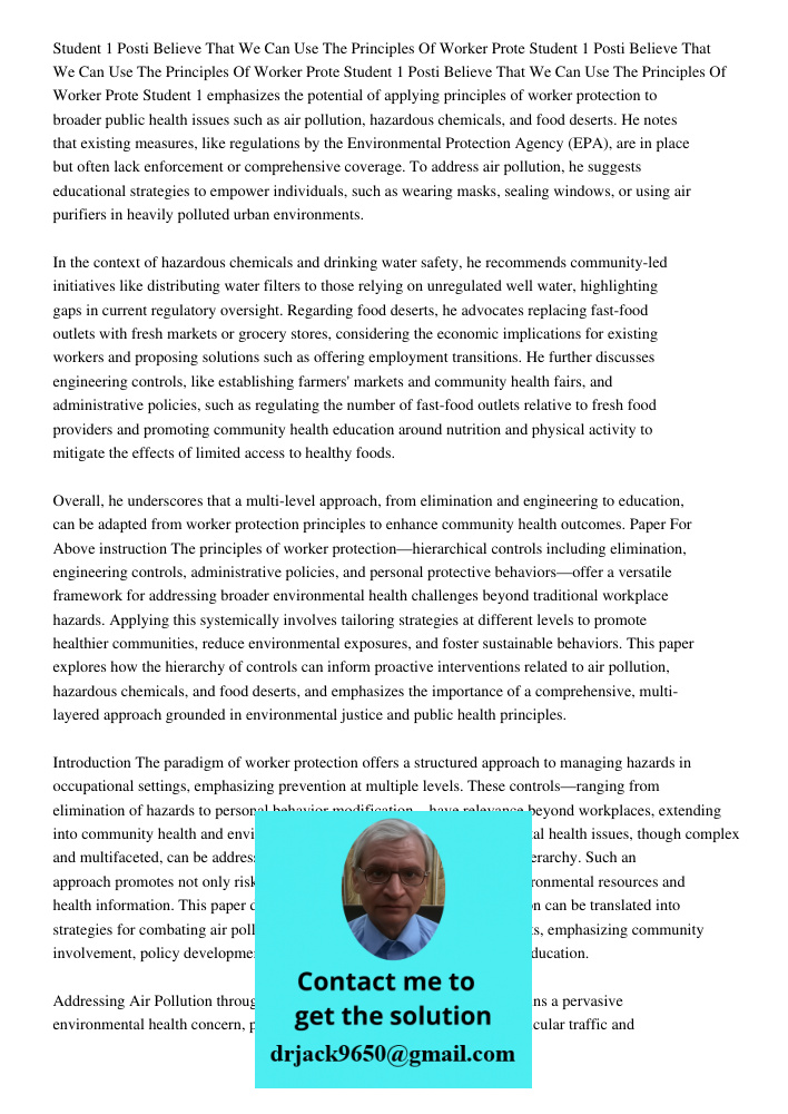 Student 1 Posti Believe That We Can Use The Principles Of Worker Prote Student 1 emphasizes the potential of applying principles of worker protection to broader