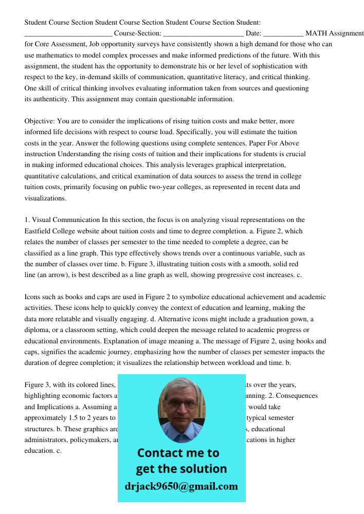 Student Course Section Student: ________________________ Course-Section: ______________________ Date: ___________ MATH Assignment for Core Assessment, Job oppor