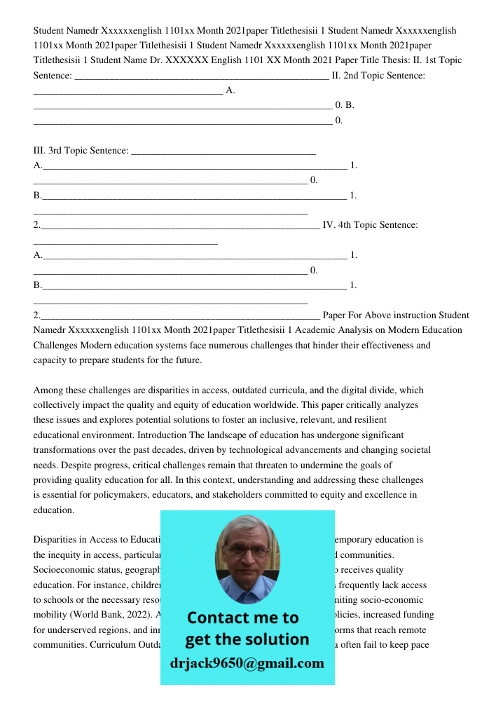 Student Namedr Xxxxxxenglish 1101xx Month 2021paper Titlethesisii 1 Student Name Dr. XXXXXX English 1101 XX Month 2021 Paper Title Thesis: II. 1st Topic Sentenc