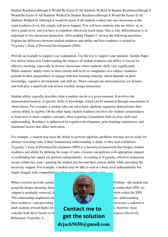 Student Readinessalthough It Would Be Easier If All Students Walked In Although it would be easier if all students walked into our classrooms at the same readin
