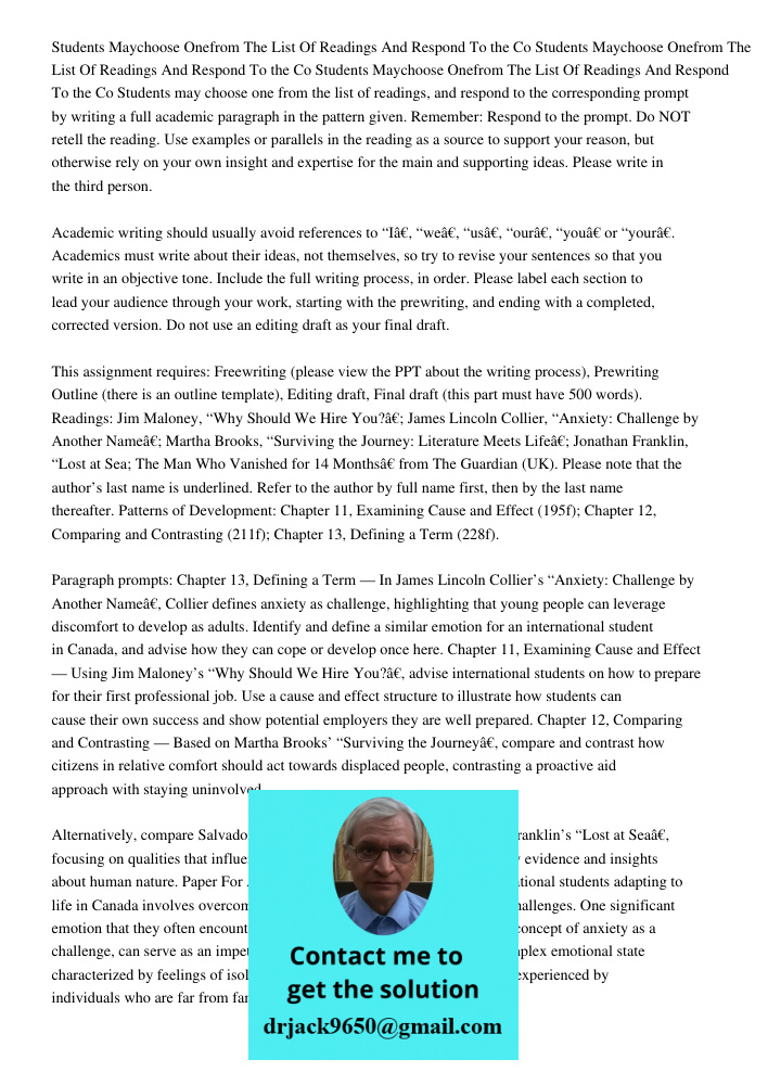 Students Maychoose Onefrom The List Of Readings And Respond To the Co Students may choose one from the list of readings, and respond to the corresponding prompt