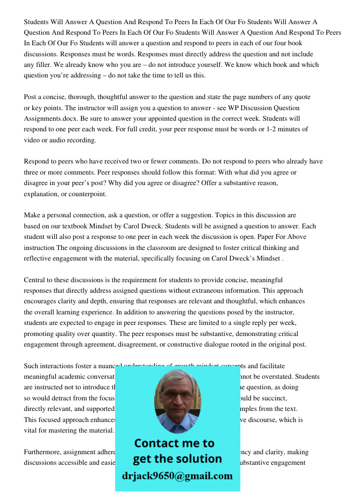 Students Will Answer A Question And Respond To Peers In Each Of Our Fo Students will answer a question and respond to peers in each of our four book discussions