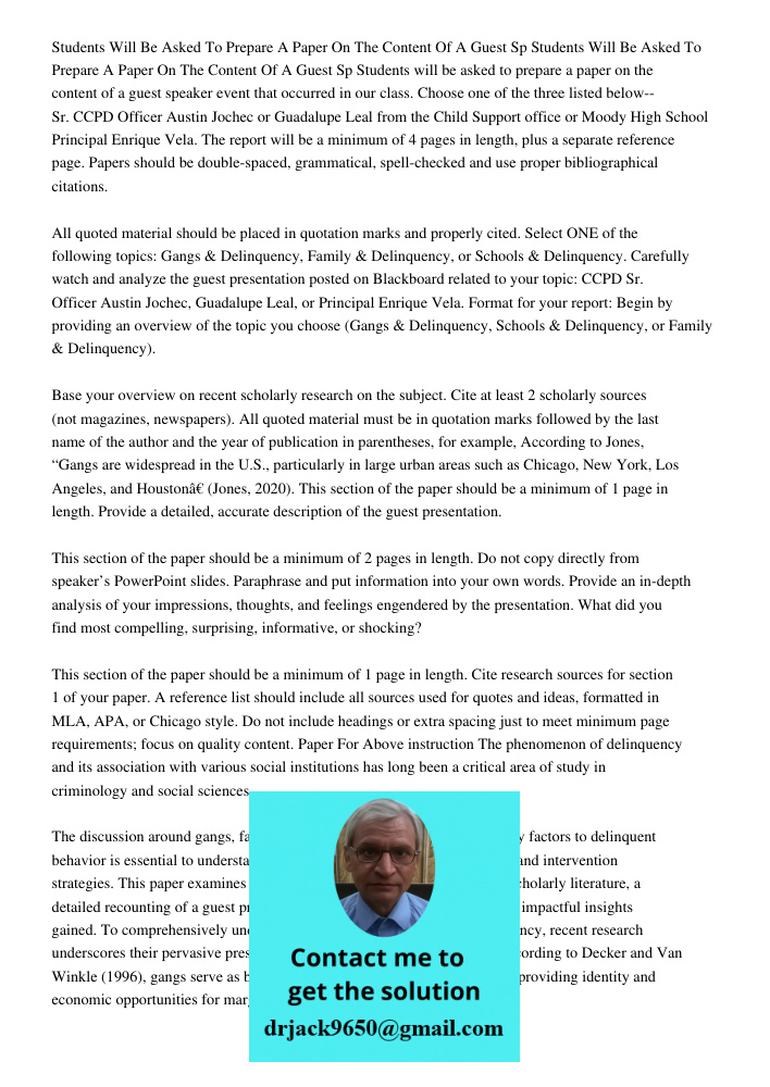 Students will be asked to prepare a paper on the content of a guest speaker event that occurred in our class. Choose one of the three listed below--Sr. CCPD Off