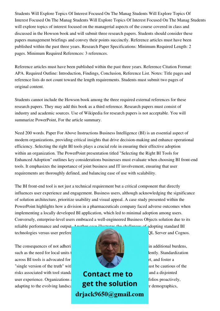 Students Will Explore Topics Of Interest Focused On The Manag Students will explore topics of interest focused on the managerial aspects of the course covered i