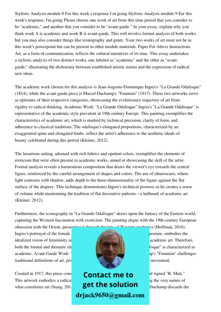 Please choose one work of art from this time period that you consider to be "academic," and another that you consider to be "avant-garde." In your essay, explai