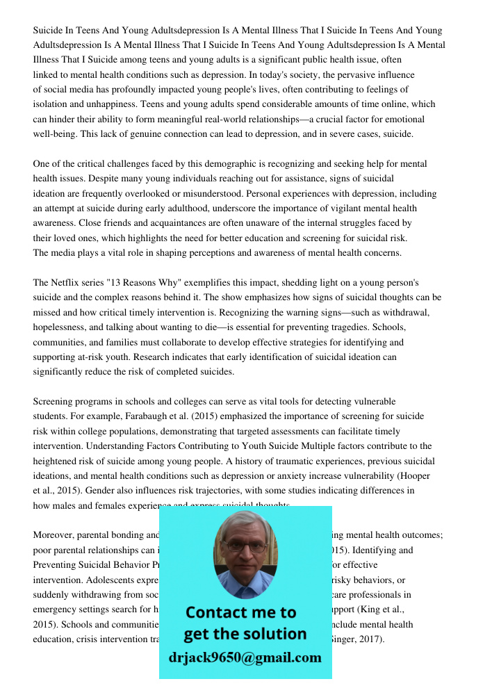 Suicide In Teens And Young Adultsdepression Is A Mental Illness That I Suicide among teens and young adults is a significant public health issue, often linked t