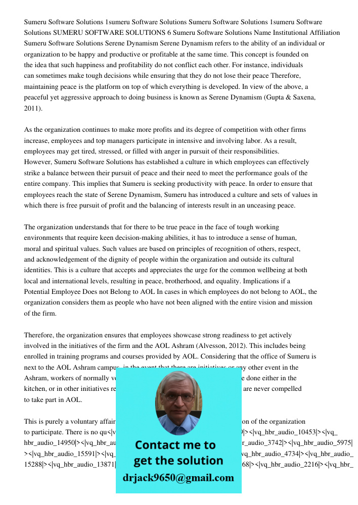 Running Head Sumeru Software Solutions 1sumeru Software Solutions SUMERU SOFTWARE SOLUTIONS 6 Sumeru Software Solutions Name Institutional Affiliation Sumeru So