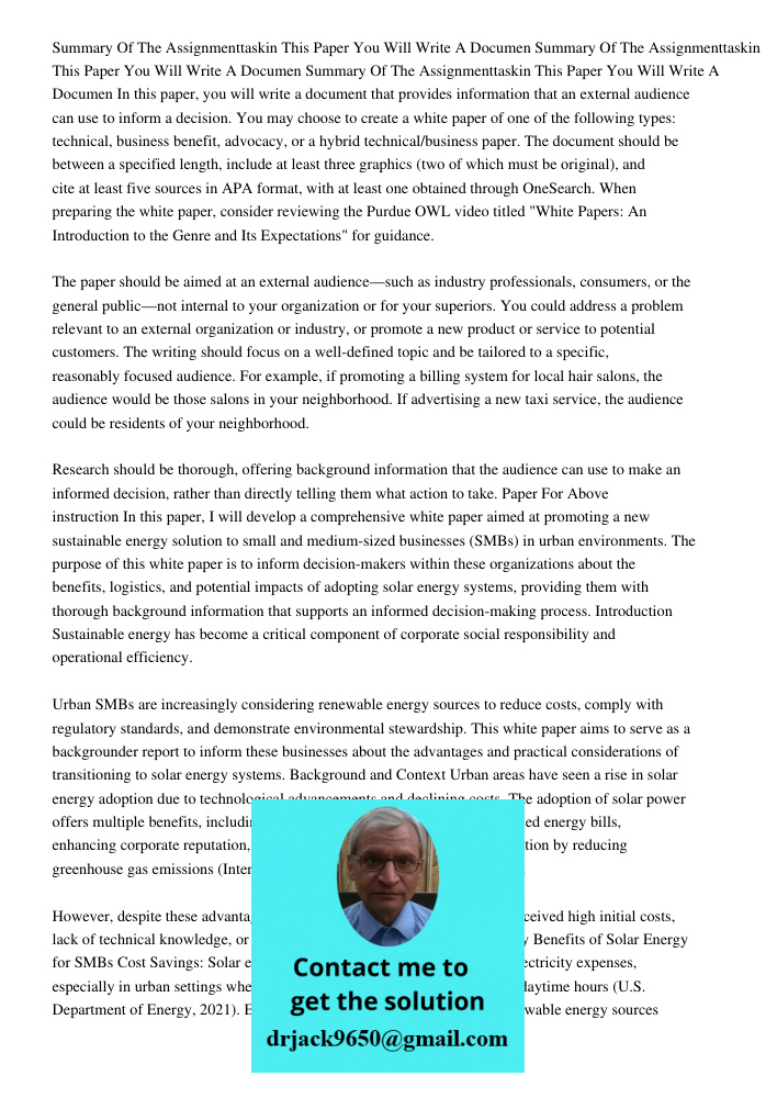 Summary Of The Assignmenttaskin This Paper You Will Write A Documen In this paper, you will write a document that provides information that an external audience