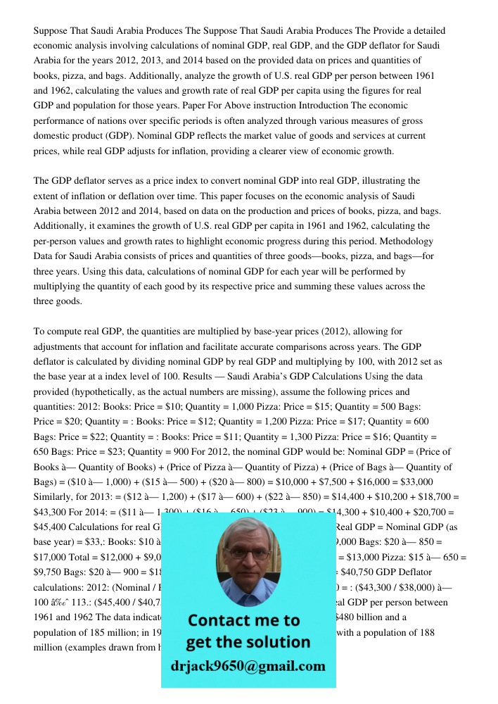 Provide a detailed economic analysis involving calculations of nominal GDP, real GDP, and the GDP deflator for Saudi Arabia for the years 2012, 2013, and 2014 b